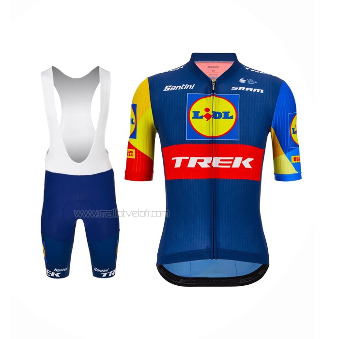 2024 Maillot Cyclisme Lidl Trek Profond Bleu Rouge Manches Courtes Et Cuissard